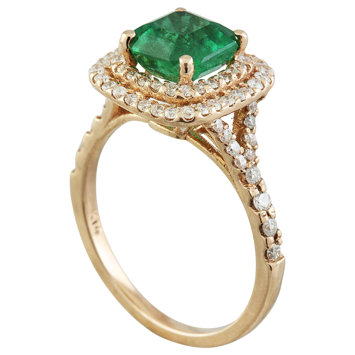 Natural Emerald Diamond Ring In 14 Karat Rose Gold  In New Condition For Sale In Los Angeles, CA