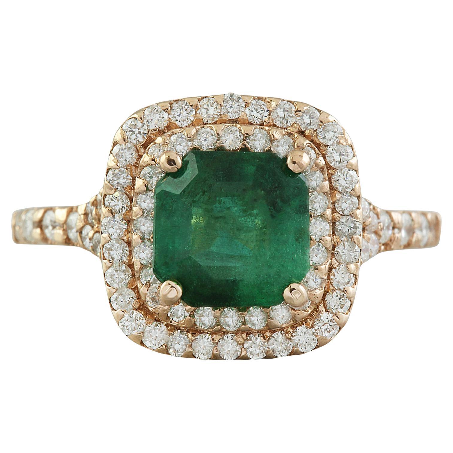 Natural Emerald Diamond Ring In 14 Karat Rose Gold  For Sale