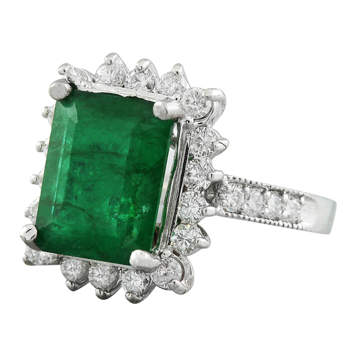 Women's Natural Emerald Diamond Ring In 14 Karat Solid White Gold  For Sale