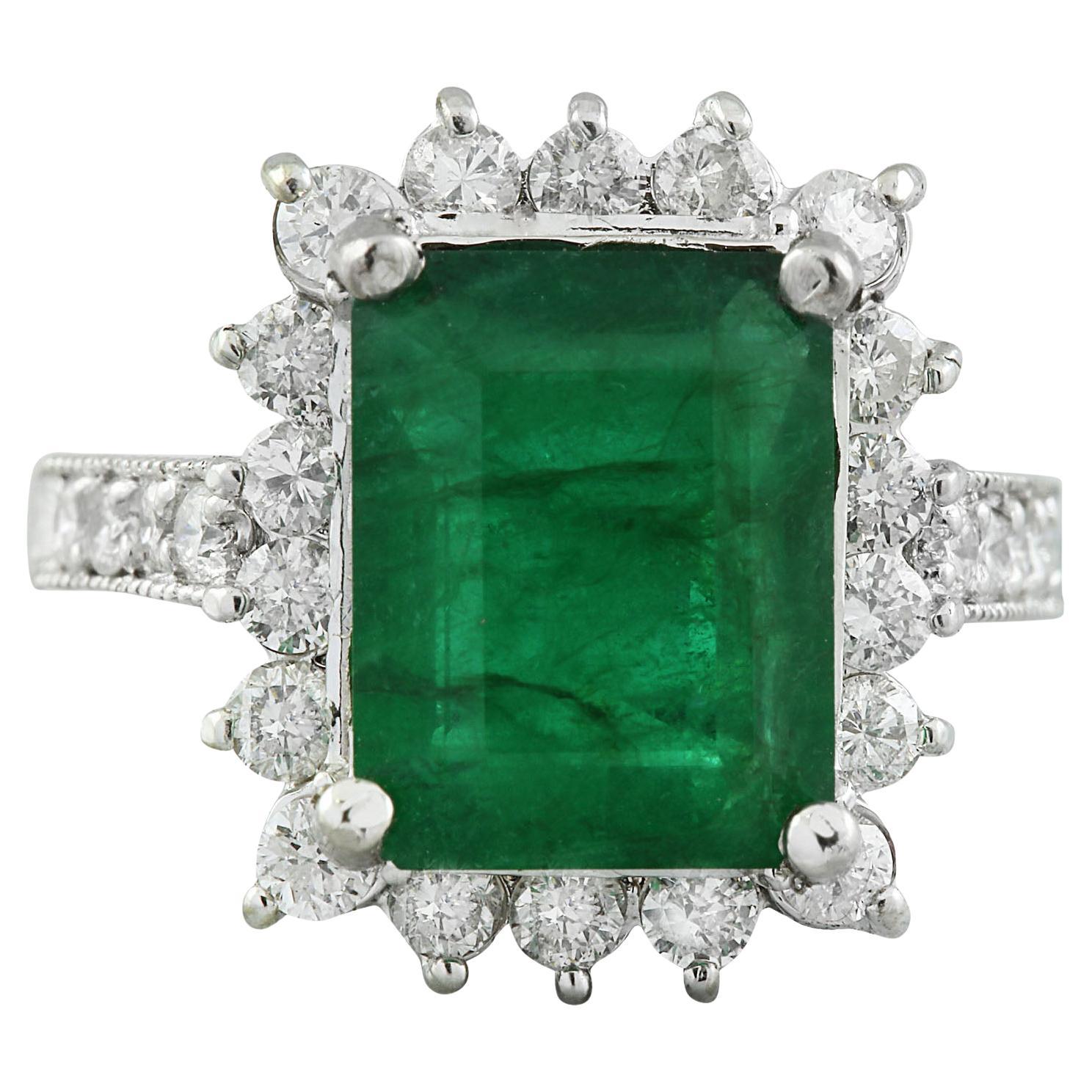 Natural Emerald Diamond Ring In 14 Karat Solid White Gold  For Sale