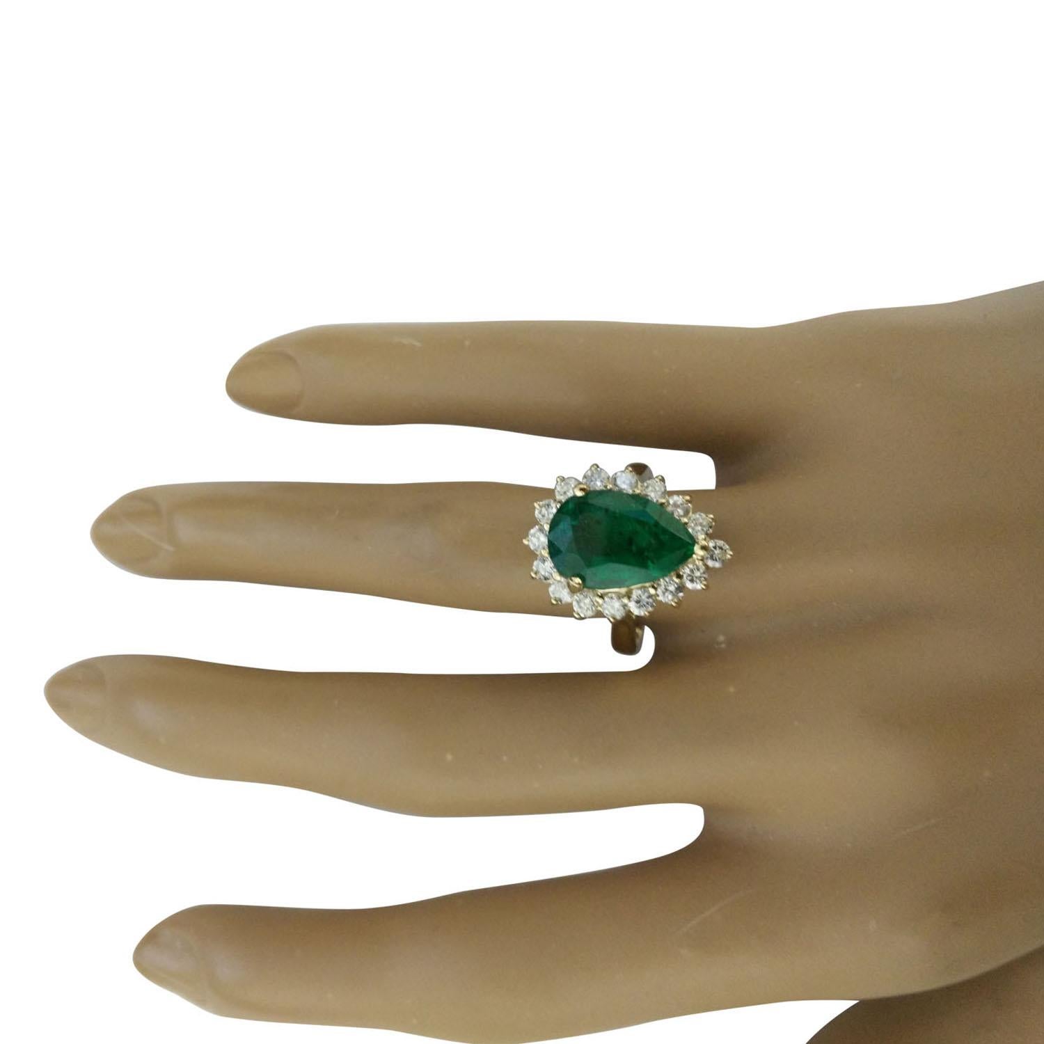 4.55Carat Natural Emerald 14 Karat Solid Yellow Gold Diamond Ring
Stamped: 14K
Total Ring Weight: 5.1 Grams 
Emerald Weight: 3.60 Carat (14.00x9.00 Millimeters)  
Diamond Weight: 0.95 Carat (F-G Color, VS2-SI1 Clarity )
Face Measures: 18.95x14.35
