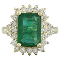 Natürlicher Smaragd 14 Karat massiver Gelbgold Diamantring