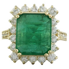 Natürlicher Smaragd 14 Karat massiver Gelbgold Diamantring