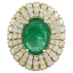 Natural Emerald 14 Karat Solid Yellow Gold Diamond Ring