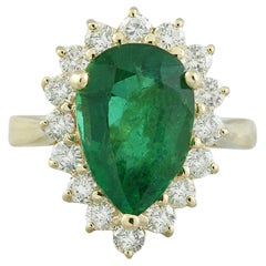Natural Emerald Diamond Ring In 14 Karat Solid Yellow Gold