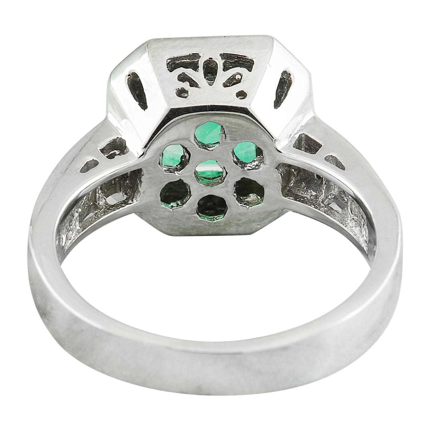 Women's Natural Emerald Diamond Ring In 14 Karat White Gold For Sale