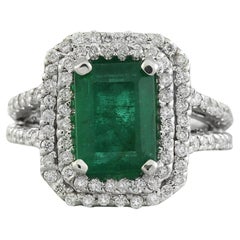 Natural Emerald 14 Karat White Gold Diamond Ring