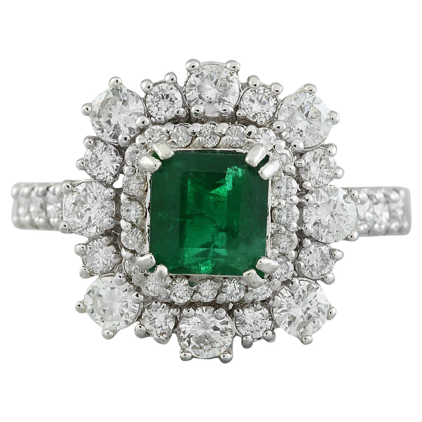 Natural Emerald 14 Karat White Gold Diamond Ring For Sale