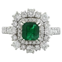 Natural Emerald 14 Karat White Gold Diamond Ring