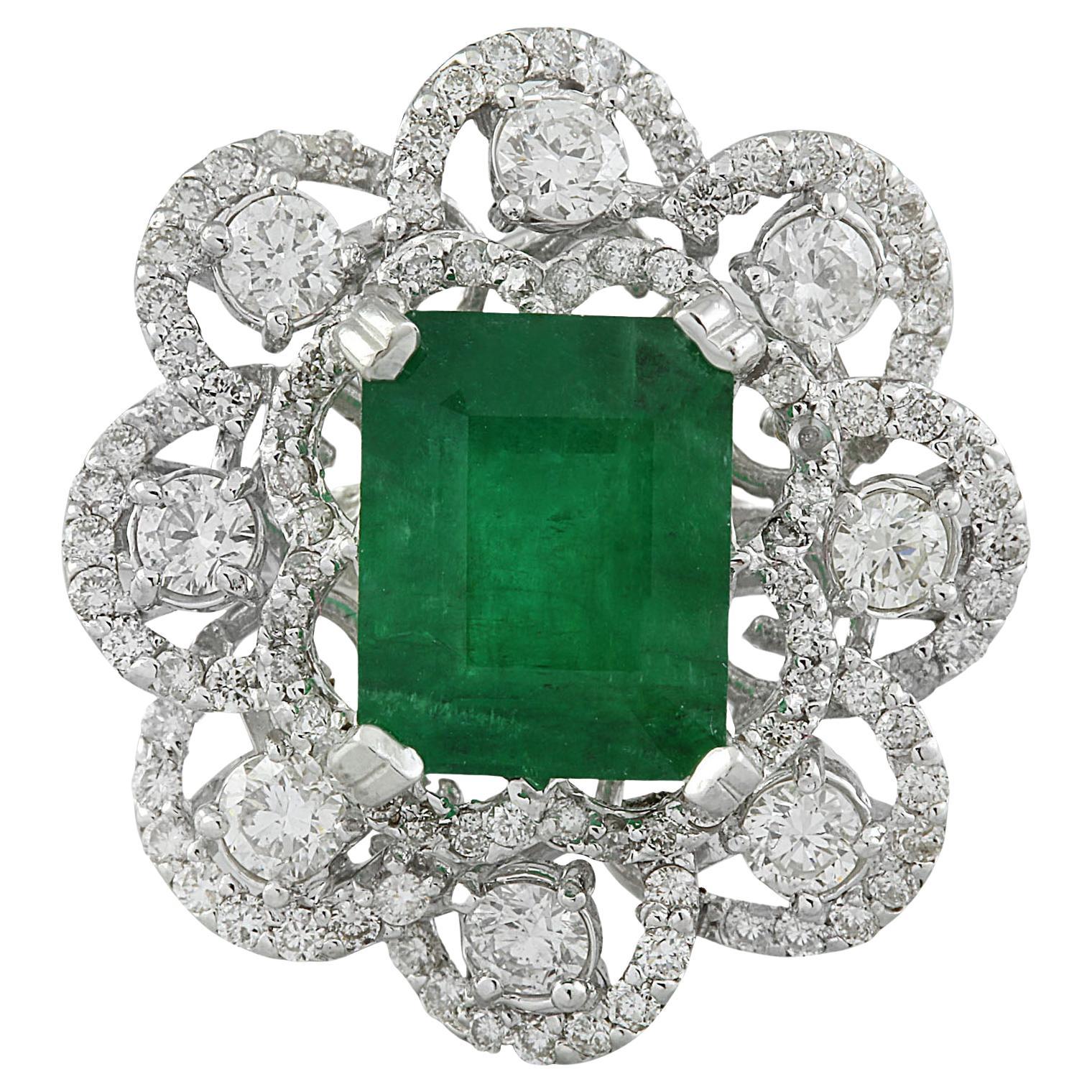 Natürlicher Smaragd-Diamantring aus 14 Karat Weißgold