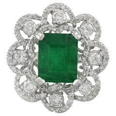 Natural Emerald Diamond Ring In 14 Karat White Gold