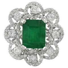 Natural Emerald Diamond Ring In 14 Karat White Gold 