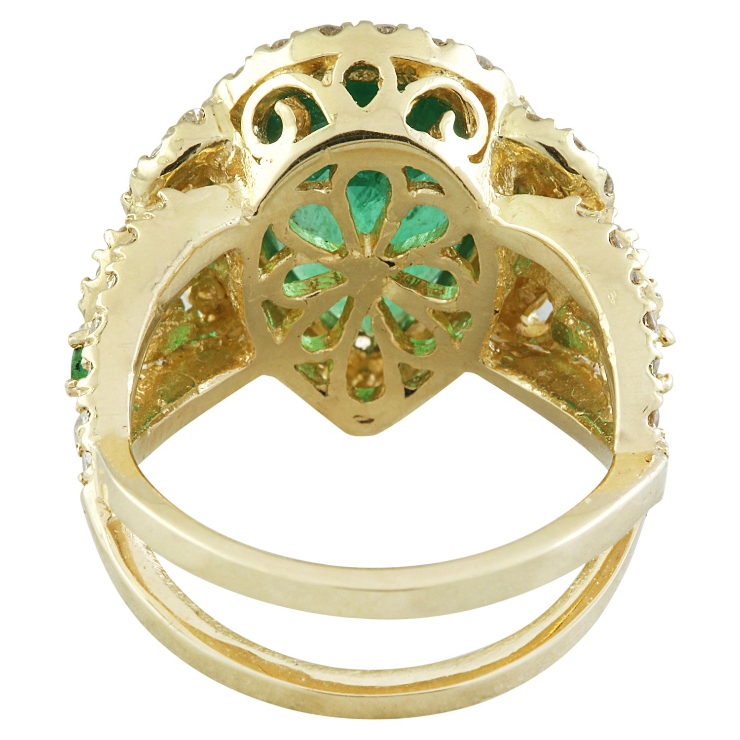 Women's Natural Emerald Diamond Ring In 14 Karat Yellow Gold  For Sale