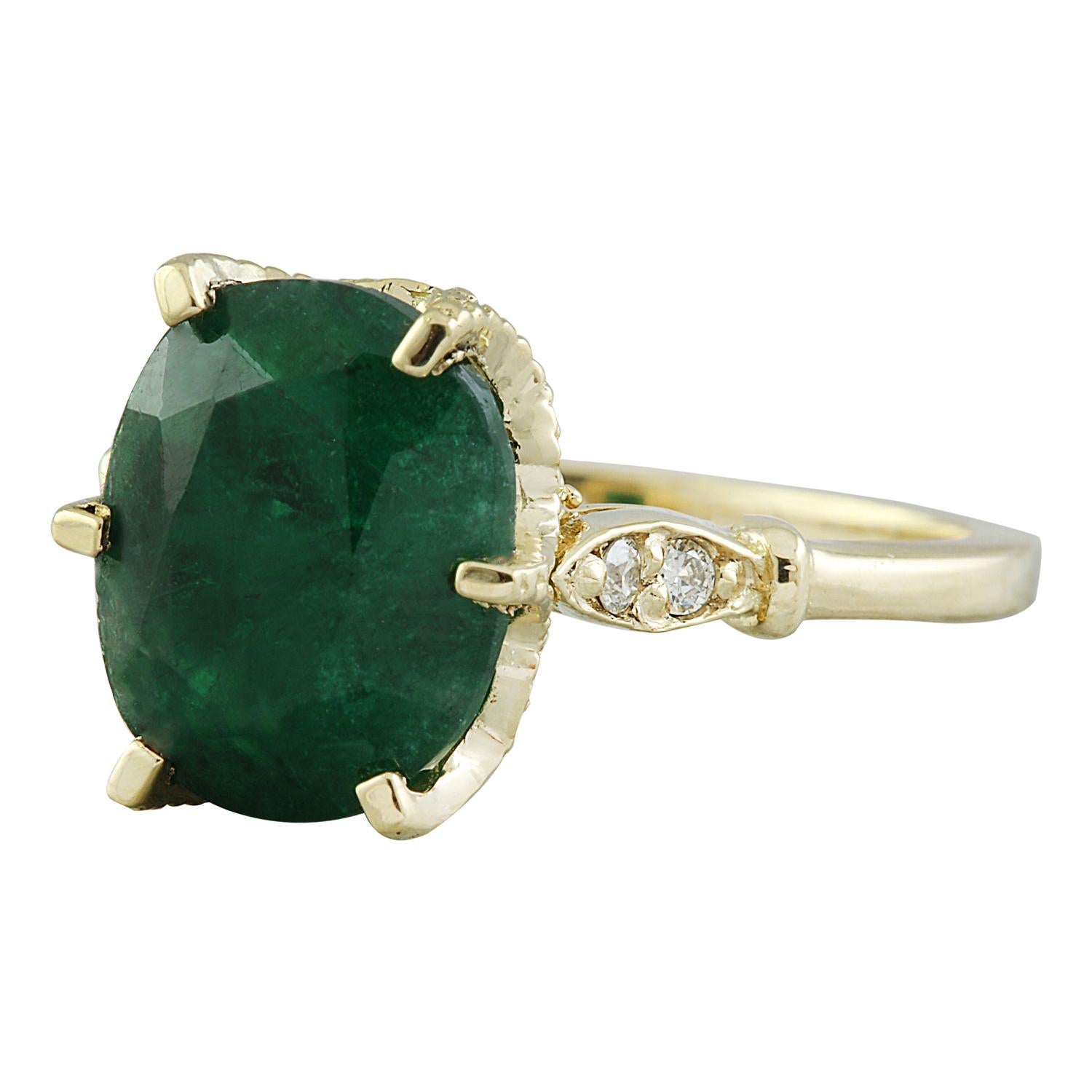 Women's Natural Emerald Diamond Ring In 14 Karat Yellow Gold  For Sale