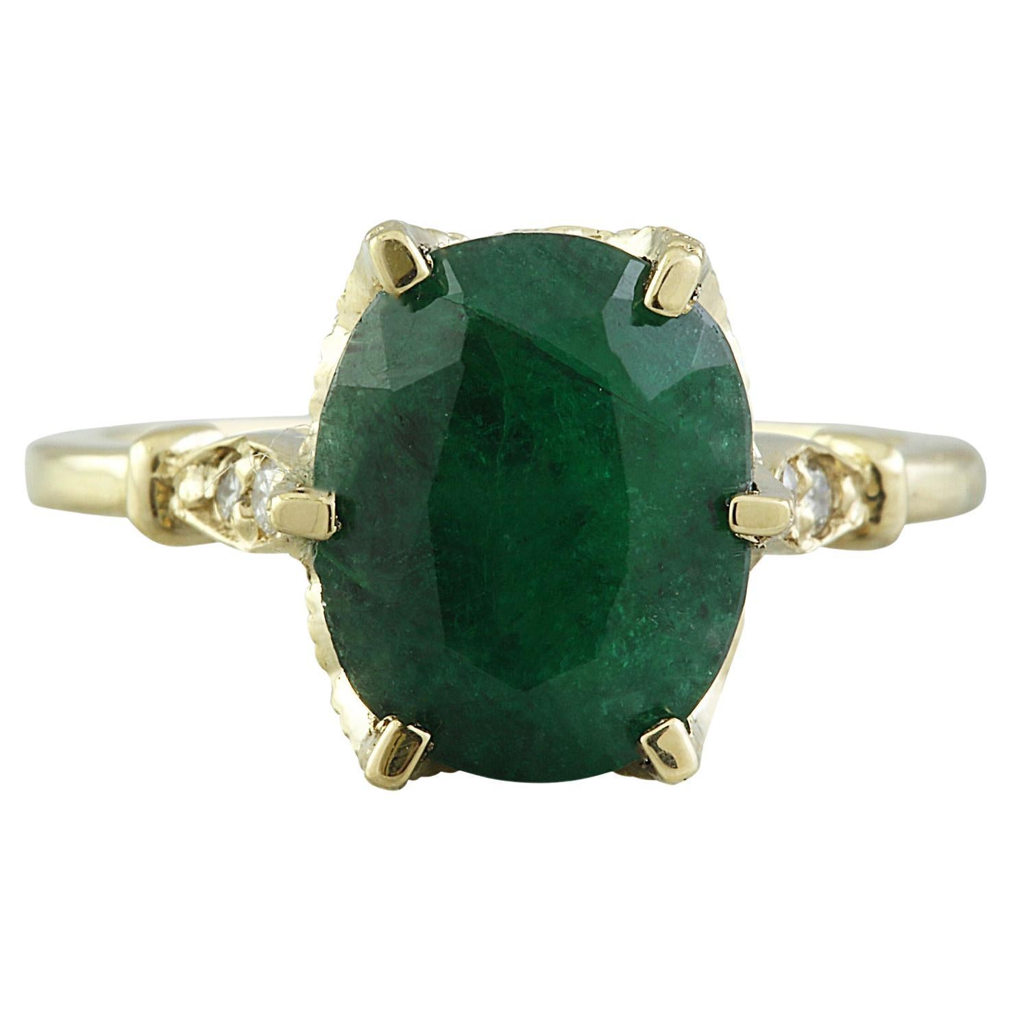 Natural Emerald Diamond Ring In 14 Karat Yellow Gold  For Sale