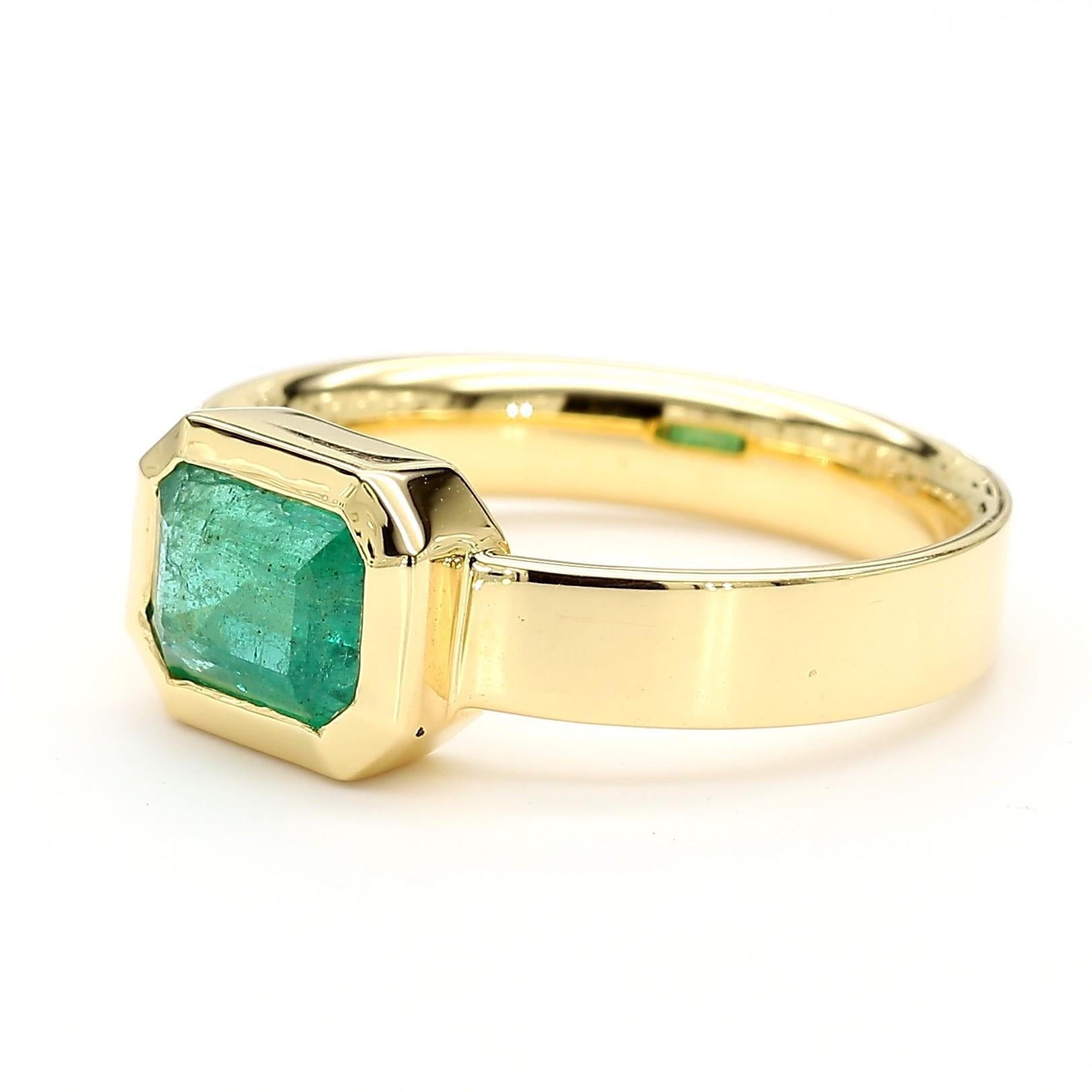 RareGemWorld's beautiful emerald ring. Mounted in a beautiful 18K Yellow Gold setting with a natural emerald cut emerald. This ring is guaranteed to impress and enhance your personal collection!

Total Weight: 1.41cts

Natural Emerald Cut