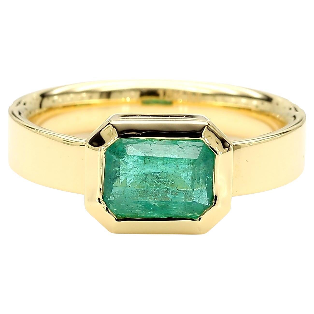 Natural Emerald 1.41 Carat TW Yellow Gold Cocktail Ring