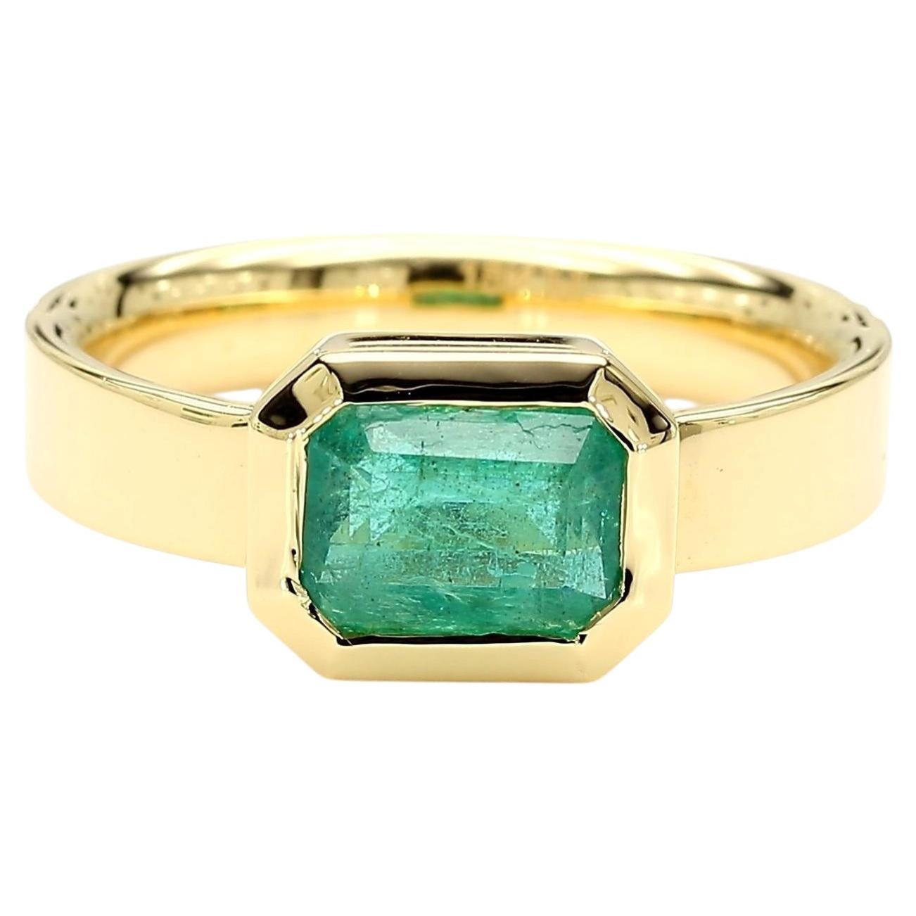 Natural Emerald 1.41 Carat TW Yellow Gold Cocktail Ring