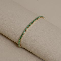 Natural Emerald 14k Yellow Gold Tennis Unisex Bracelet Jewelry 7" Box Lock