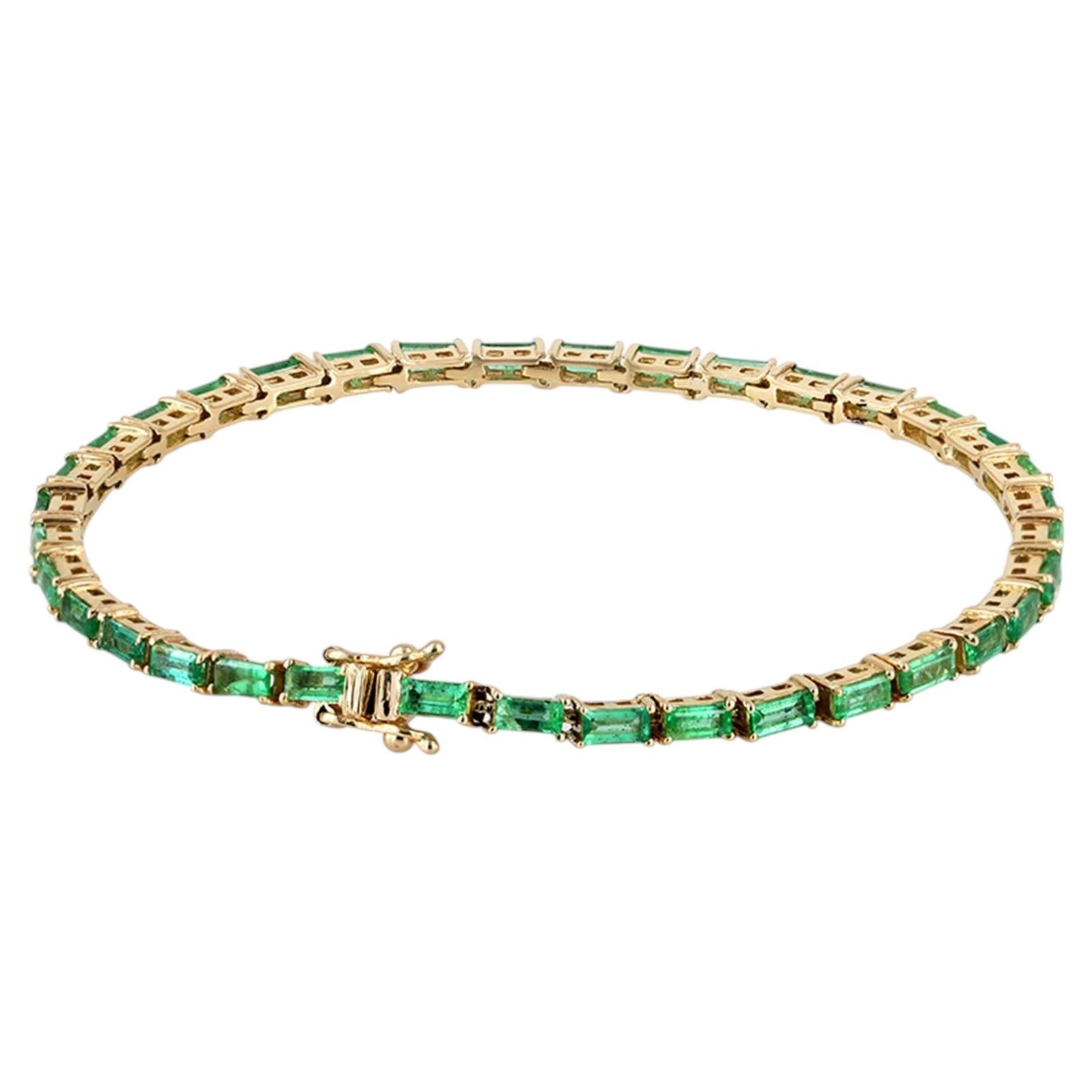 Natural Emerald 14k Yellow Gold Tennis Unisex Bracelet Jewelry 7" Box Lock