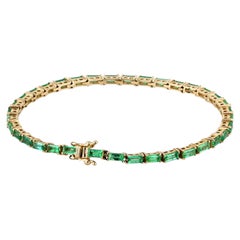 Natural Emerald 14k Yellow Gold Tennis Unisex Bracelet Jewelry 7" Box Lock