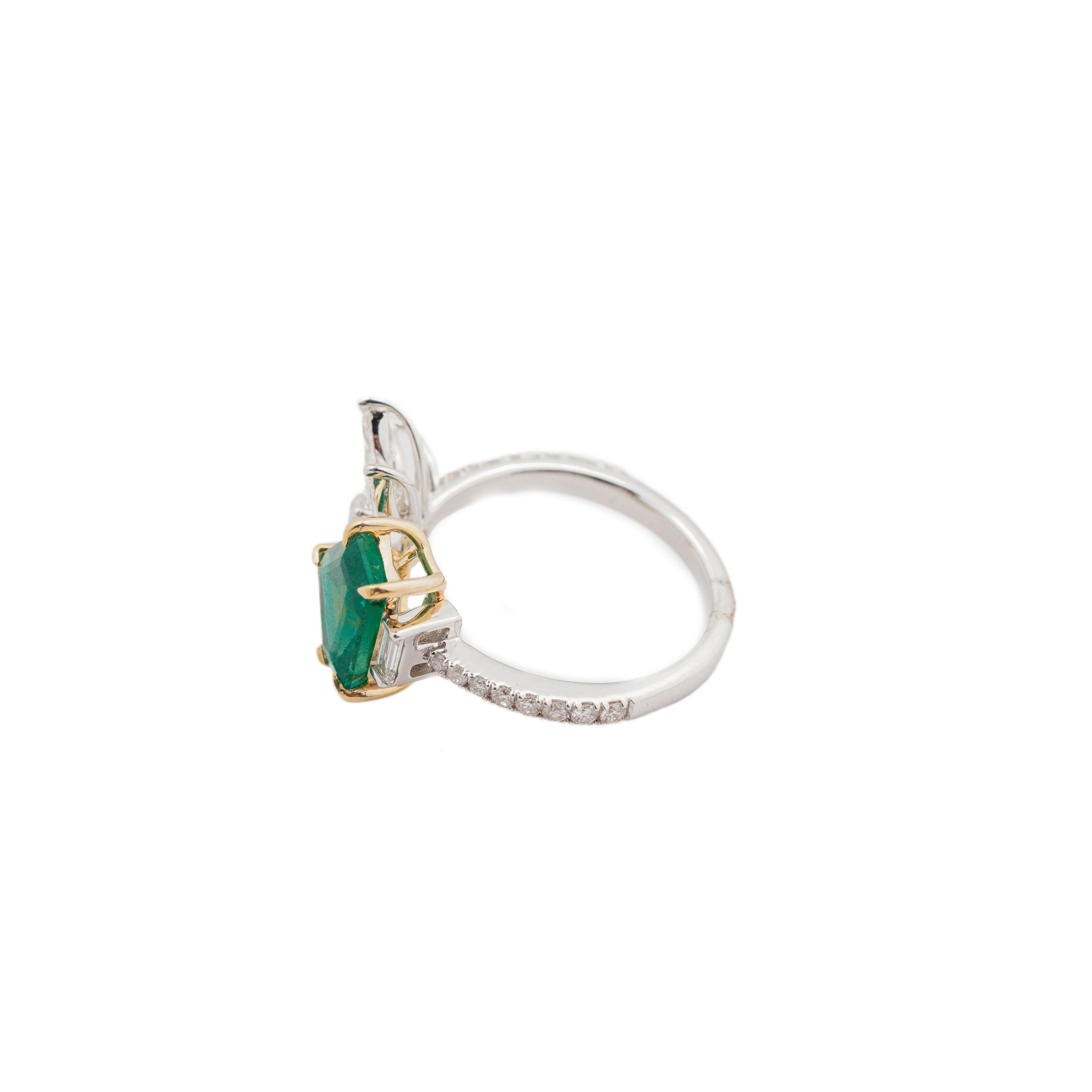 Natürlicher Smaragd 1,80cts & Diamant 1,26cts Ring in 18k Gold Damen im Angebot