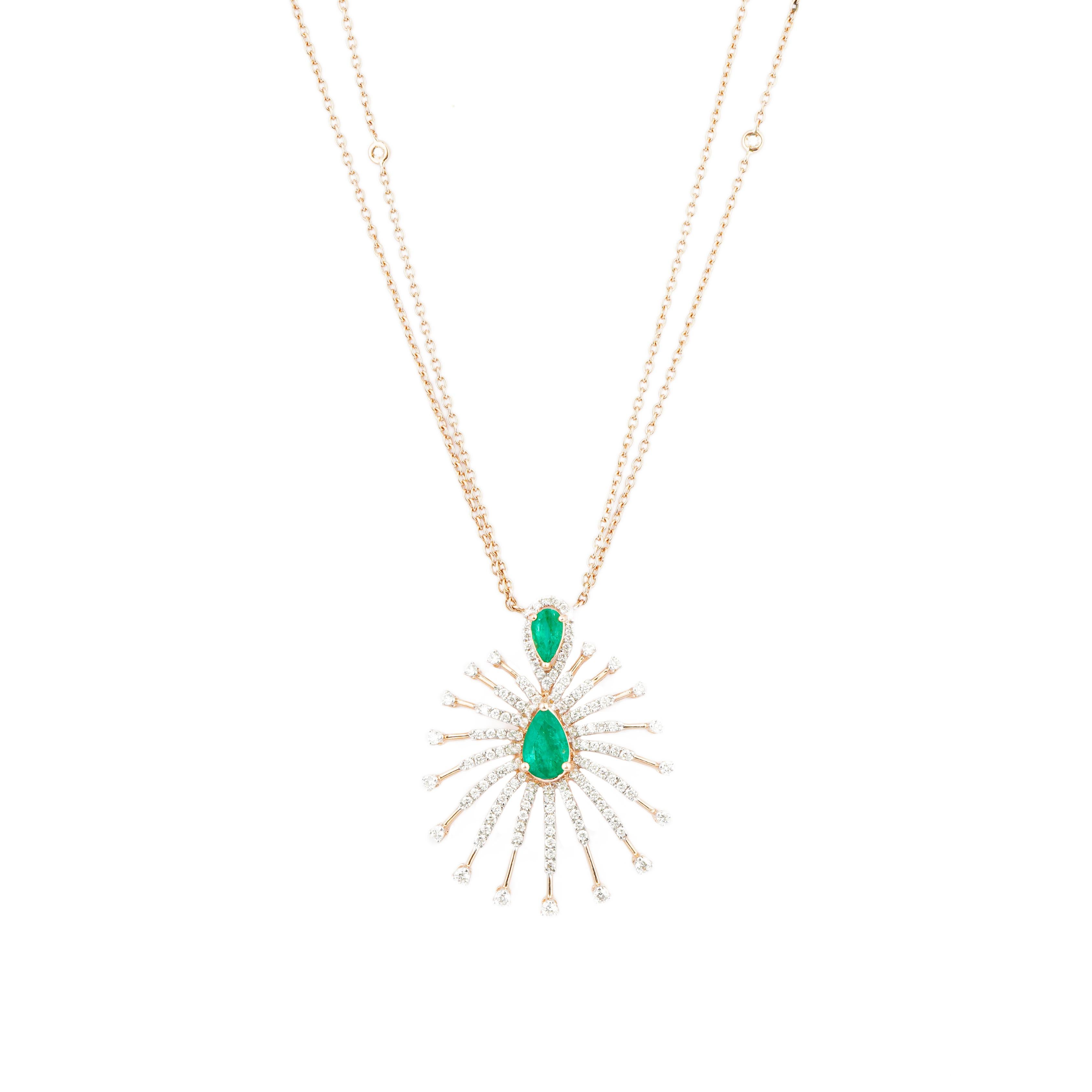 Colgante de esmeralda natural de 1,87cts, diamante de 1,34cts en oro de 18k Corte esmeralda en venta