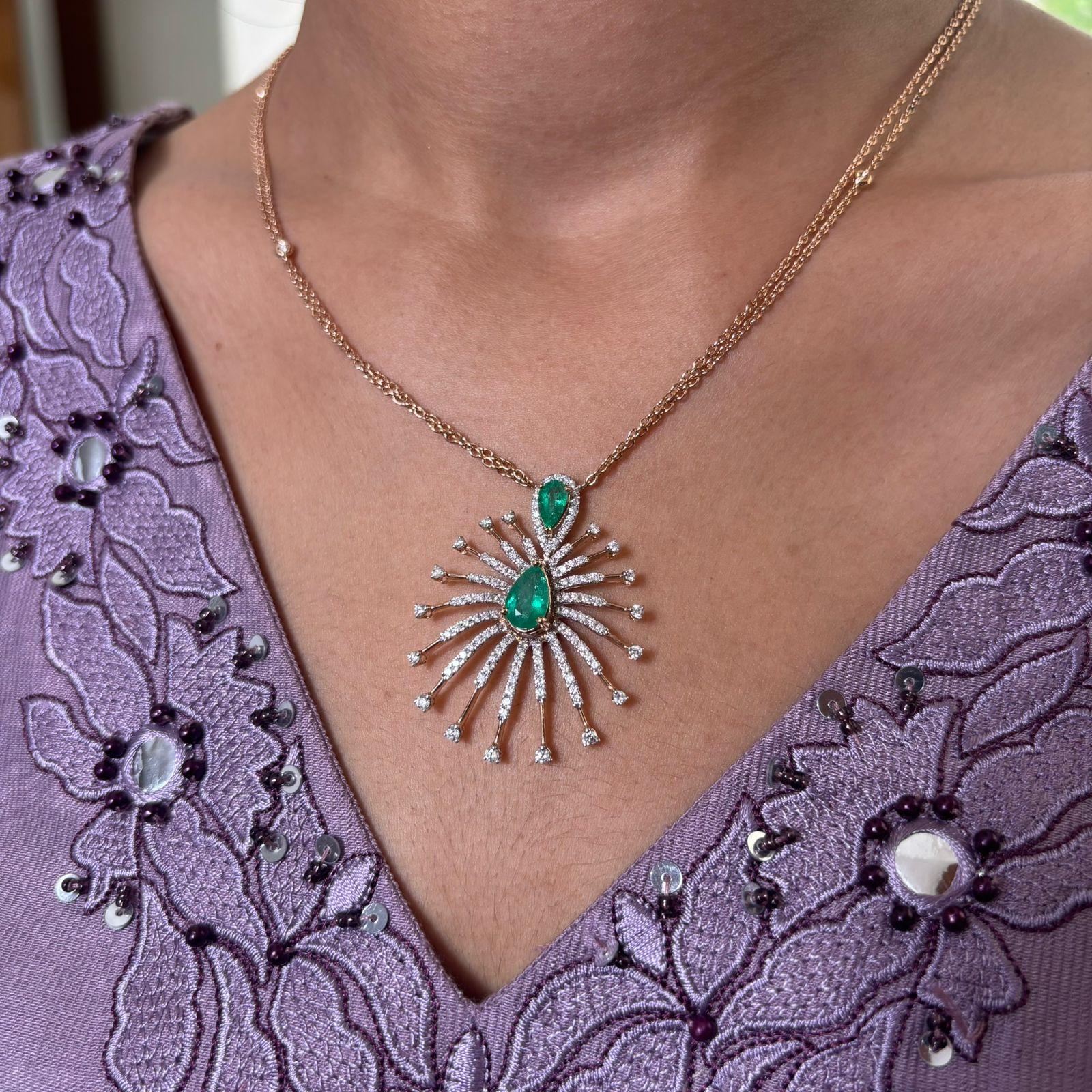 De las mujeres Colgante de esmeralda natural de 1,87cts, diamante de 1,34cts en oro de 18k en venta