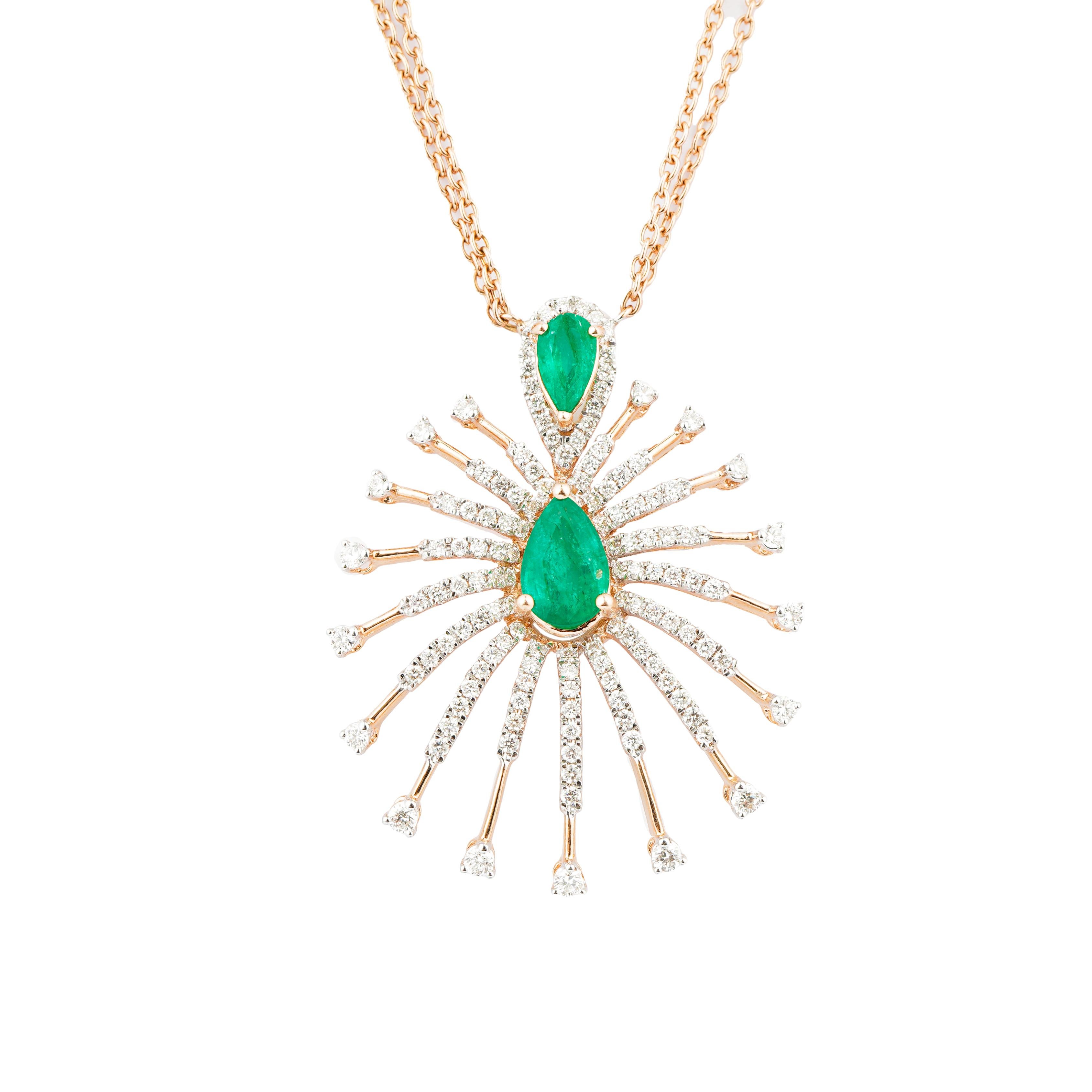 Pendentif en or 18k orné d'une émeraude naturelle de 1,87 ct et d'un diamant de 1,34 ct en vente 2