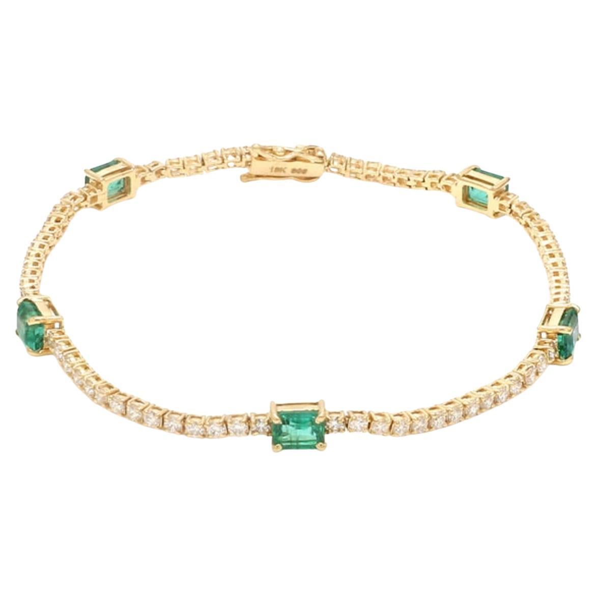 Bracelet en or 14K avec émeraude naturelle 2.10cts et diamant 1.70cts