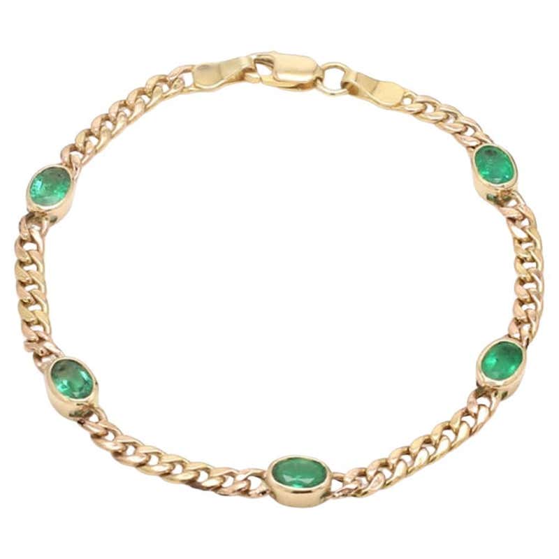 1.78ct Zambian Emerald Bracelet on Miami Cuban Chain 14K Gold R2085 For ...