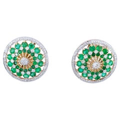 Used Natural Emerald 2.4 Carat & White Diamond 1 Carat Earring 18K Yellow Gold Studs
