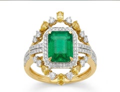 Natural Emerald 2.53CTS & Diamond 1.18CTS Ring in 14k Gold