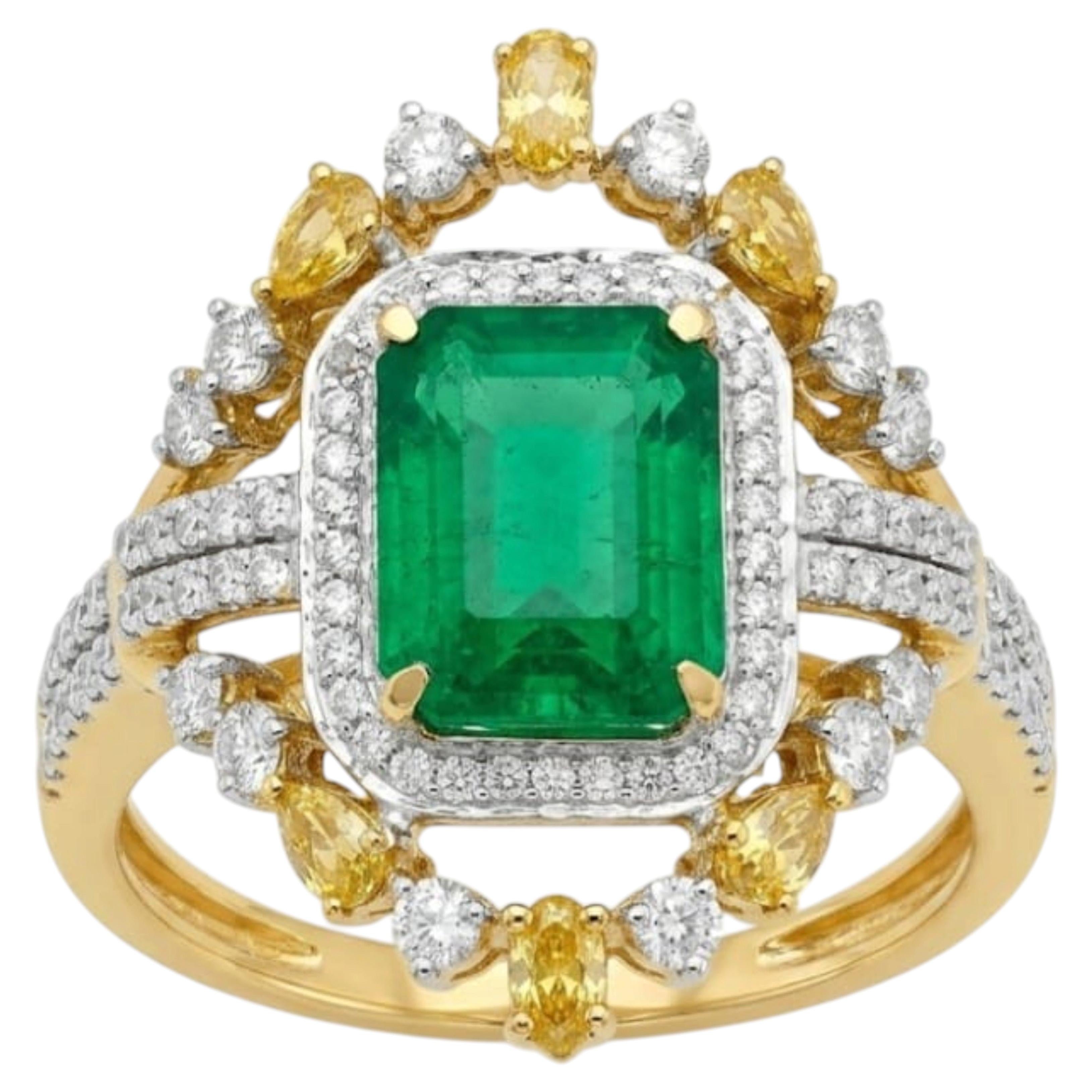 Ring aus 14-karätigem Gold mit einem natürlichen Smaragd (2,53 Karat) und Diamanten (1,18 Karat)