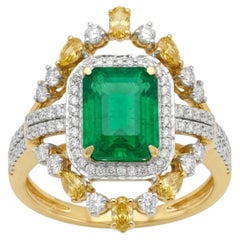 Bague en or 14 carats sertie d'une émeraude naturelle de 2,53 carats et de diamants de 1,18 carats