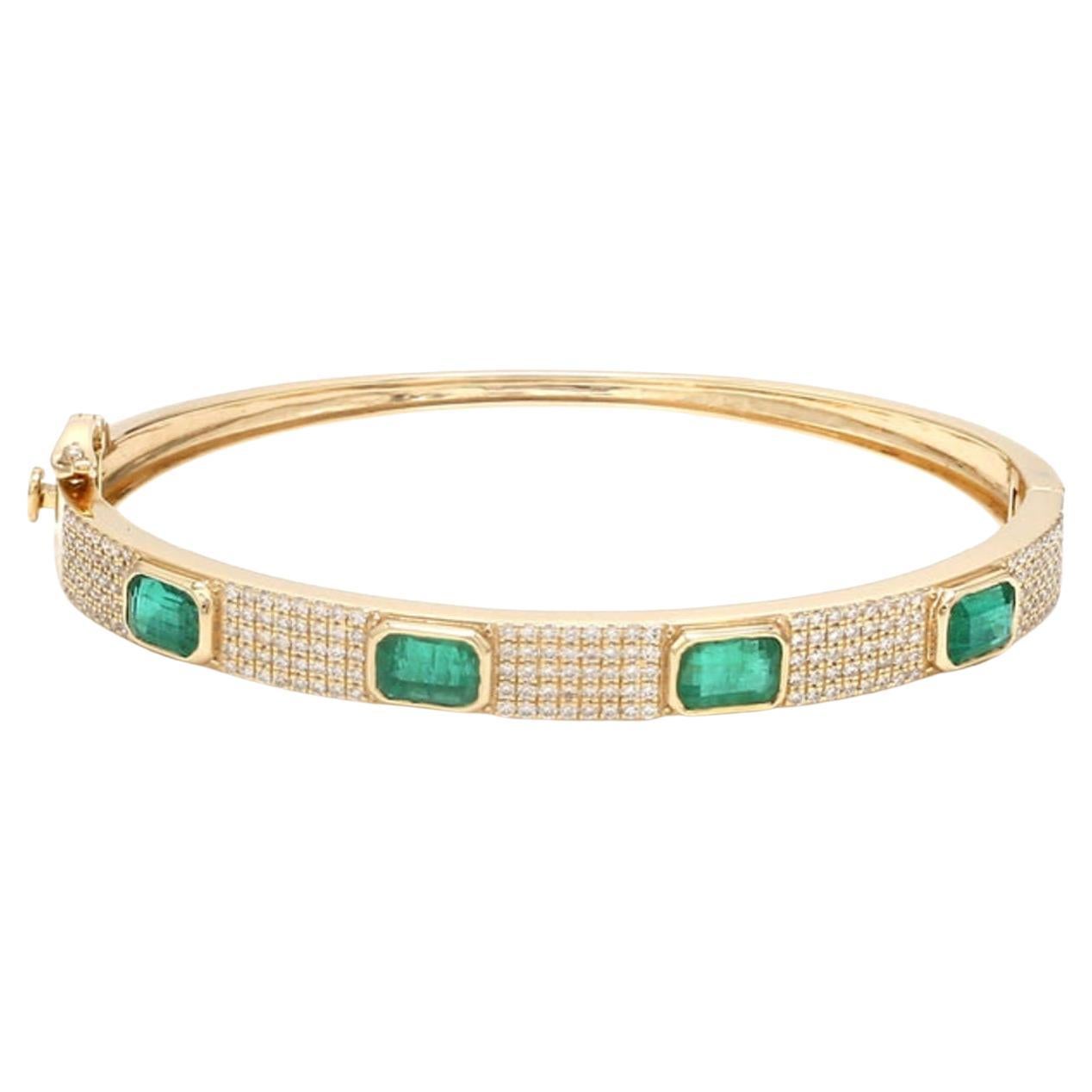 Bracelet en or 14K avec émeraude naturelle 2.90cts et diamant 0.94cts en vente