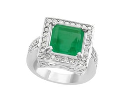Natural Emerald 4 CTS & Diamond 1.85 CTS Ring in 14k White Gold