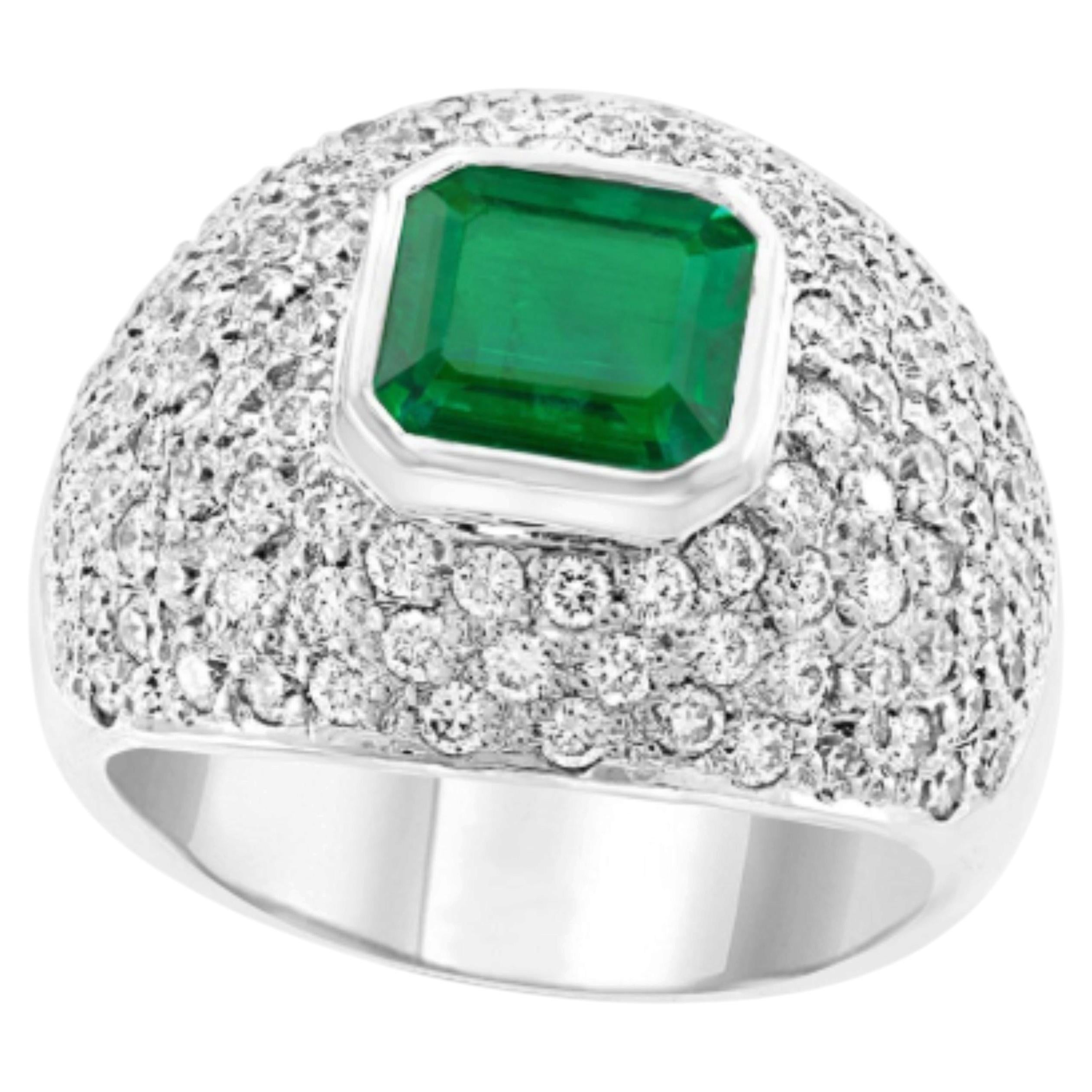 Emerald 3 CTS & Diamond 2.5 CTS Ring in 18k White Gold