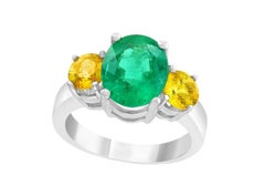 Natural Emerald 3 CTS & Yellow Sapphire 1.2 CTS Ring in 18k White Gold