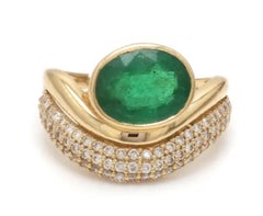 Natural Emerald 3.01cts & Diamond 0.56cts Ring in 14k Gold