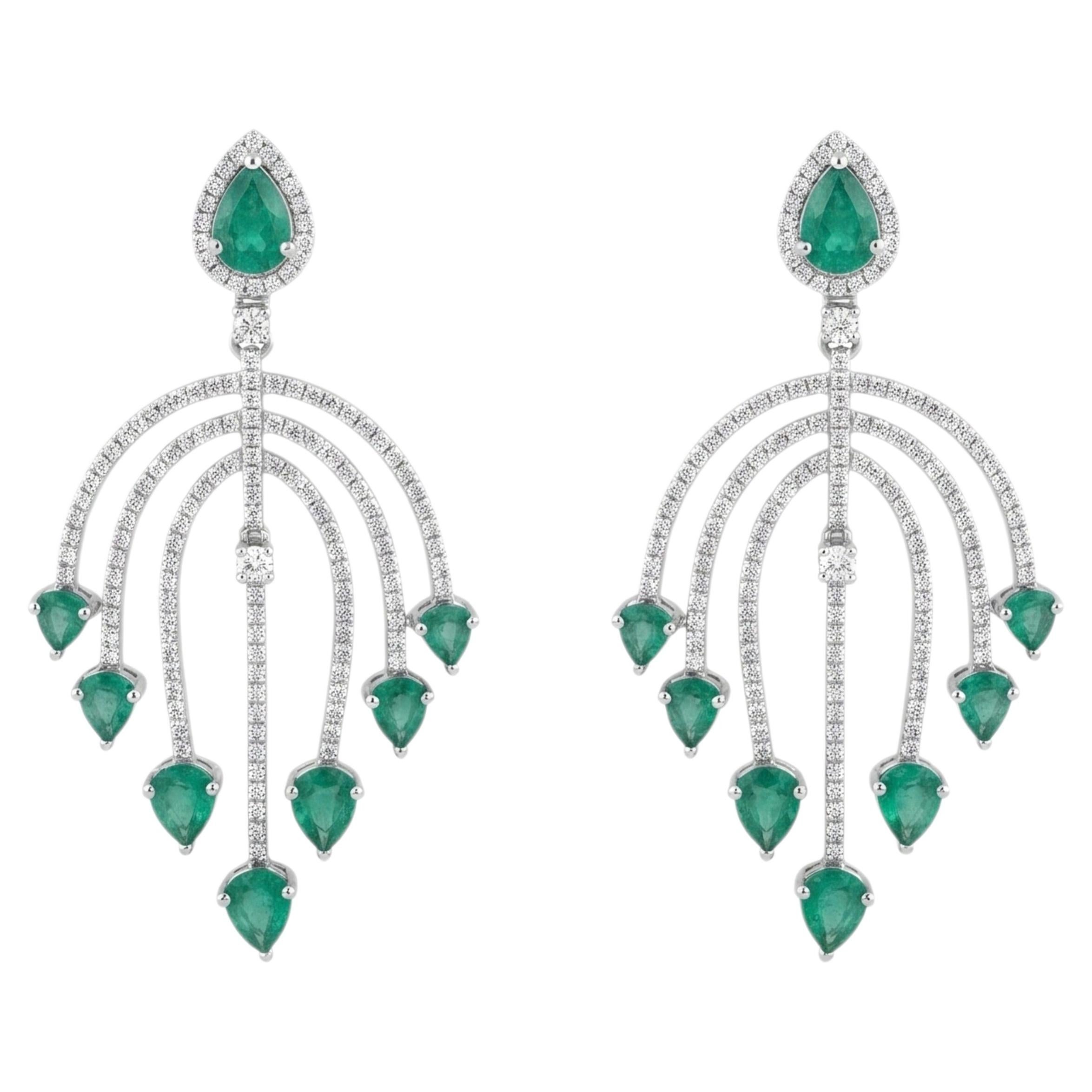 Natural Emerald 4.88CTS & Diamond 1.59CTS Earring in 14k Gold For Sale