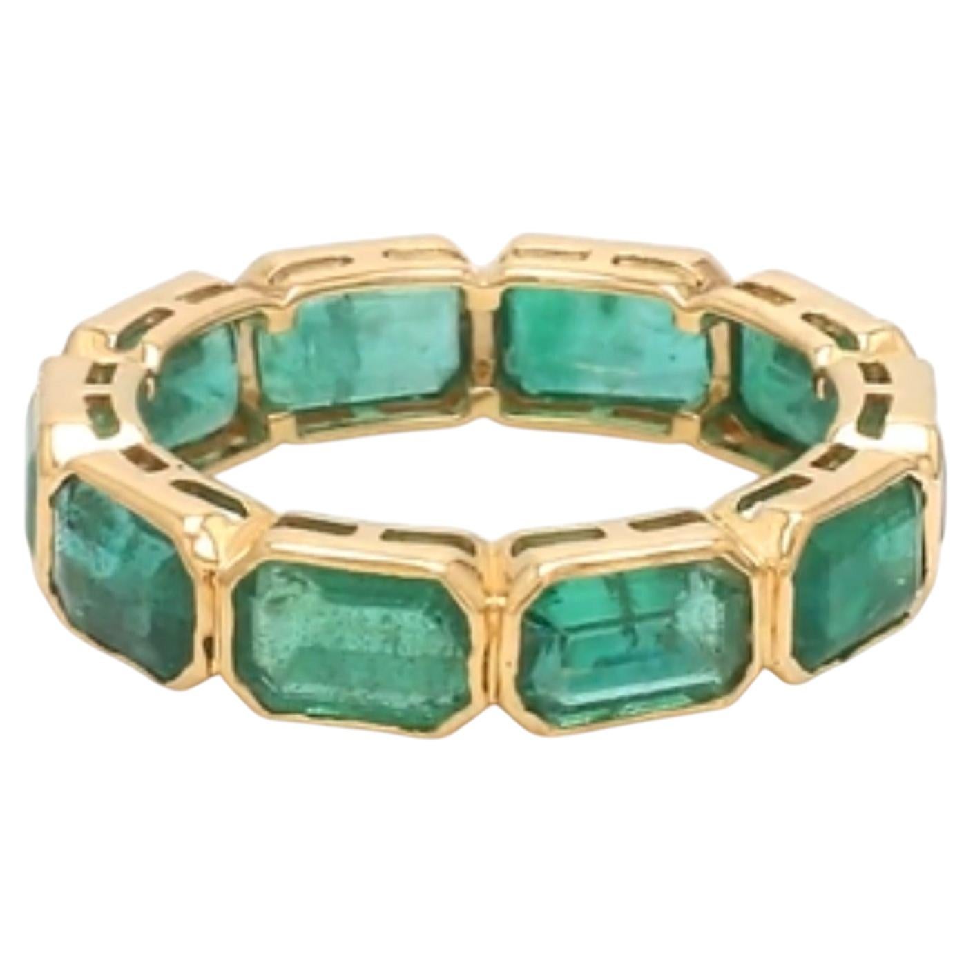 Natural Emerald 5ct Asscher Cut Ring in 14K Gold, India, New For Sale