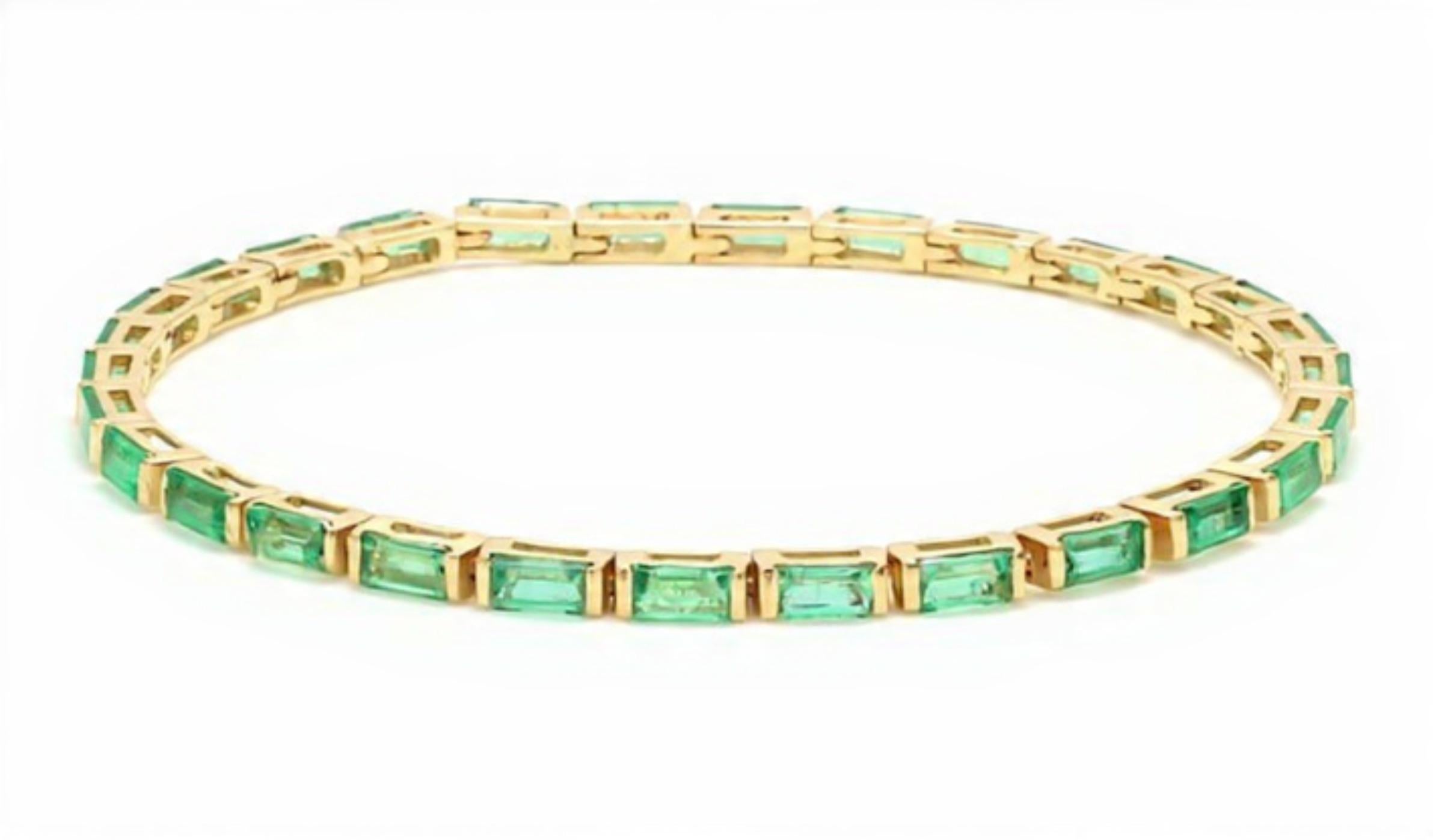 Natural Emerald 6ct Baguette Tennis Bracelet in 14k Gold, India