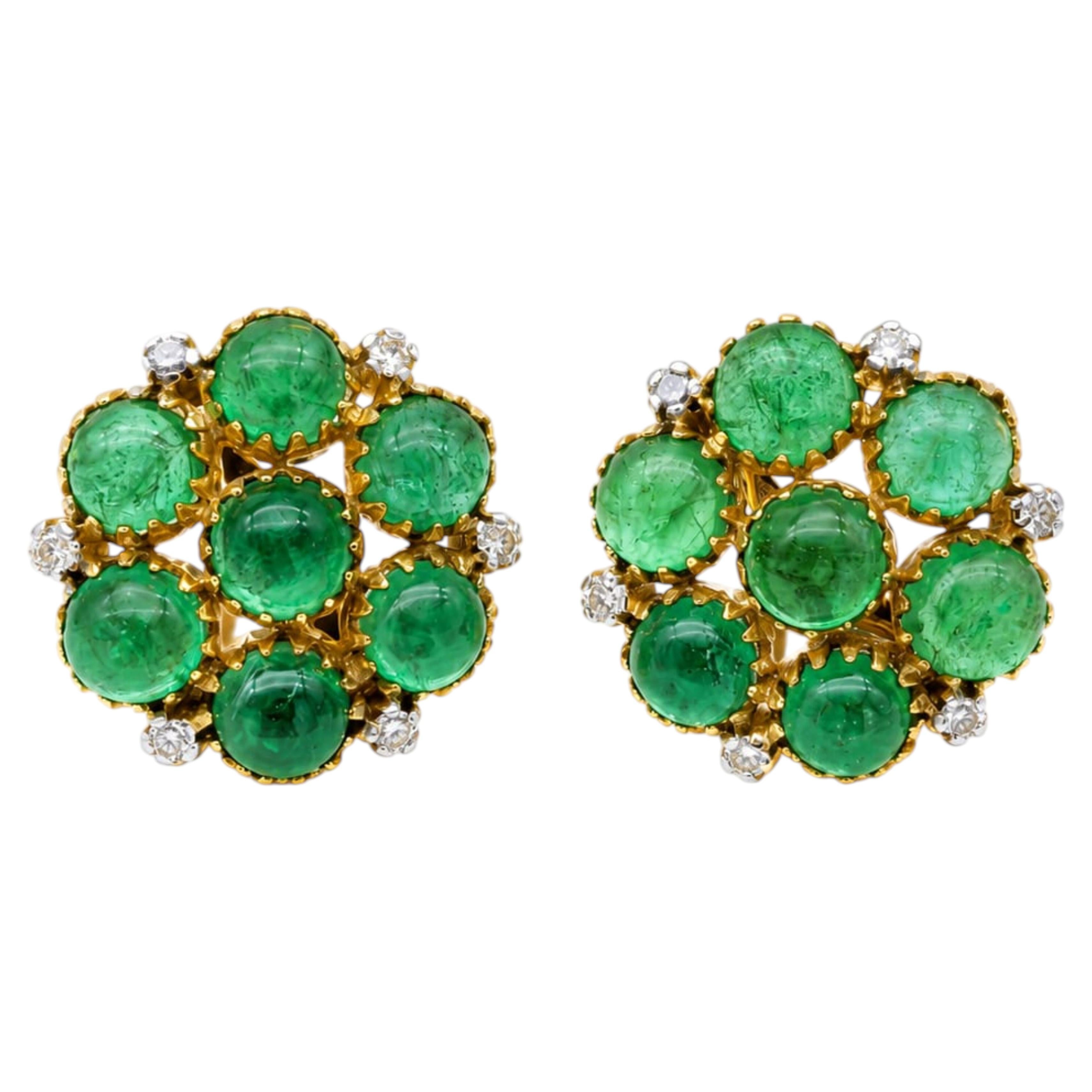 Orecchini a bottone con smeraldo da 9,08 ct e diamanti da 0,28 ct in oro 14K, nuovo design