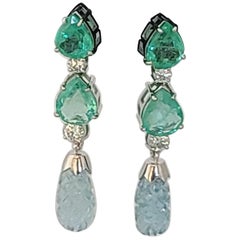 Natural Emerald and Aquamarine Earrings with Diamonds in 18 Karat Gold