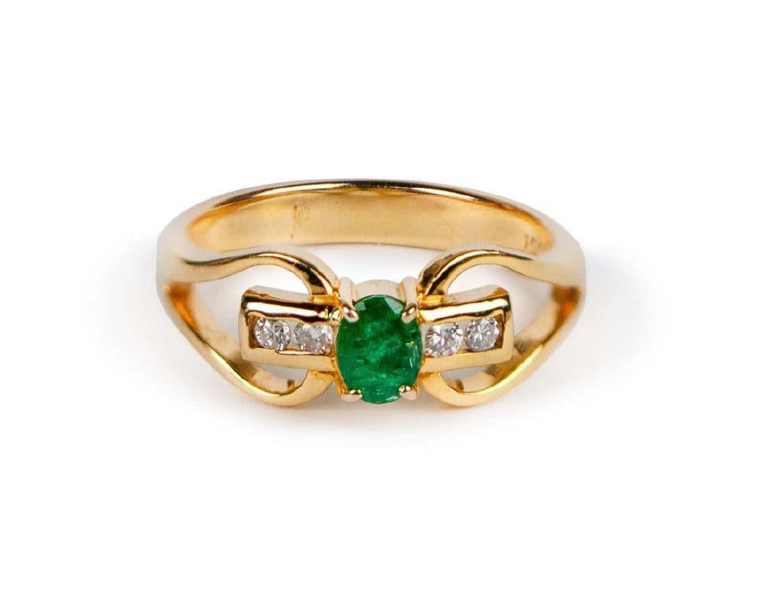 Bague en or 18K faite à la main, émeraude naturelle et diamant en vente 6