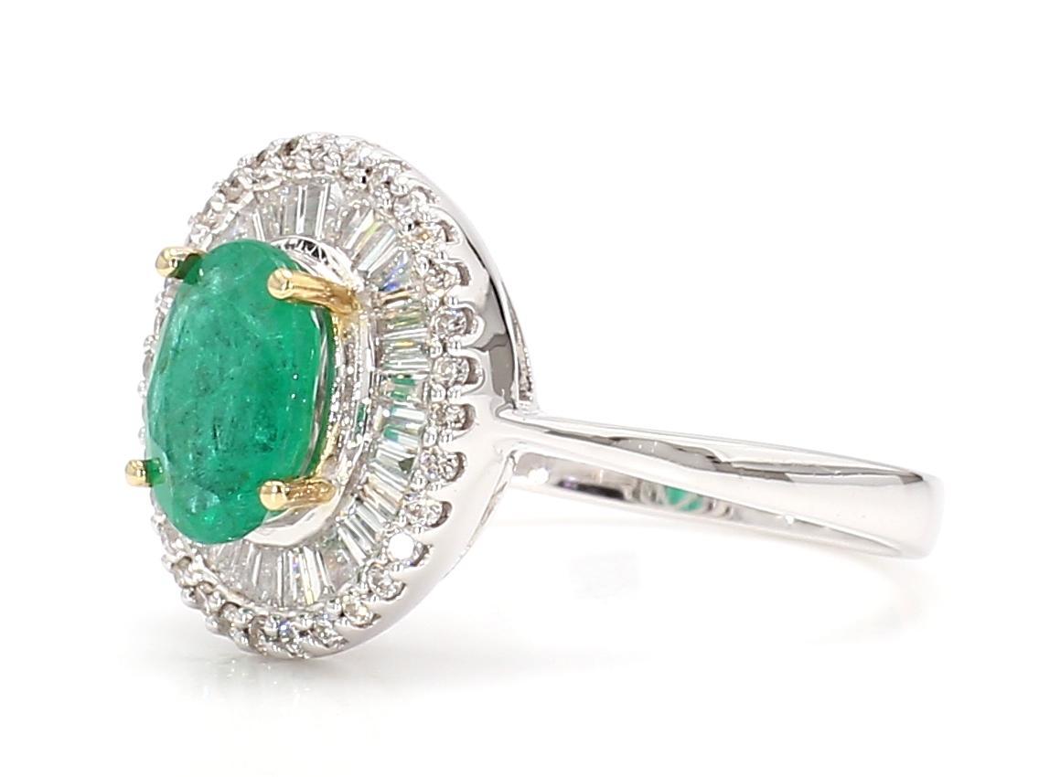 Oval Cut Natural Emerald and Diamond 18K Gold Ring For Sale
