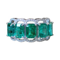 Natural Emerald and Diamond Band Ring Set in 18 Karat Gold