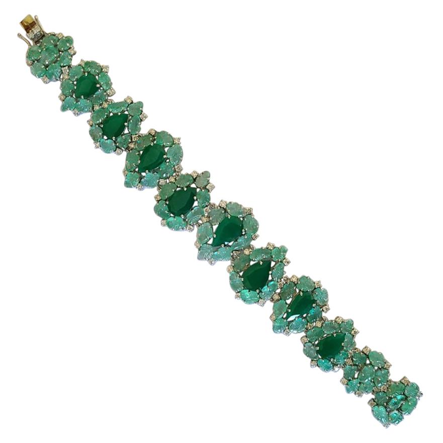 Natural Emerald and Diamond Bracelet Set in 18 Karat Gold