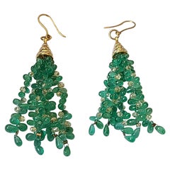 Natural Emerald and Diamond Briollete Earrings Set in 18 Karat Gold